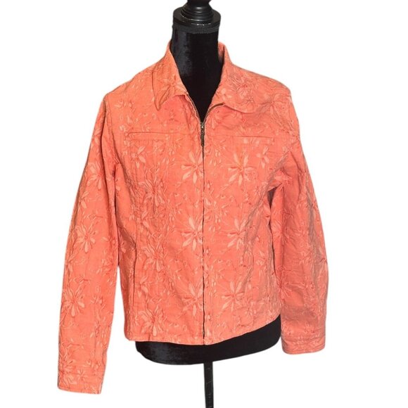 Coldwater Creek Floral Embossed Jacket Womens Size PM Cotton Blend Full Zip - Picture 1 of 14